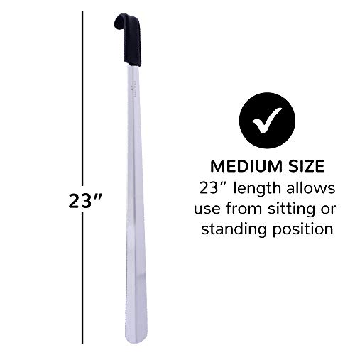 Footfitter Premium Stainless Steel Shoe Horn - 1.8 Mm Extra Thick, Best Sturdy Shoehorn With Genuine Leather Handle Grip (23" Shoe Horn) #TOP1