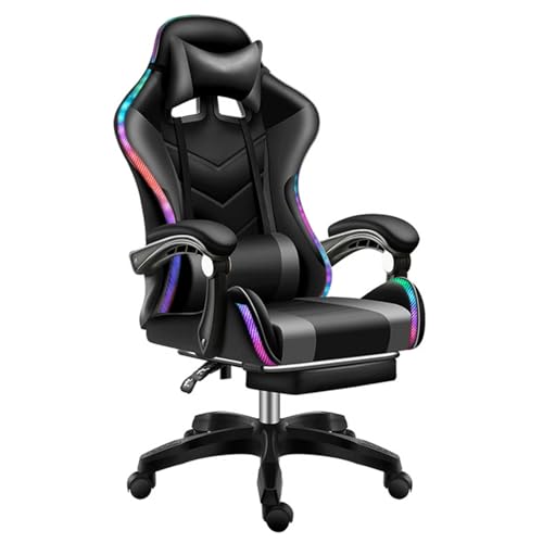 Sillas ergonómicas para Videojuegos con Soporte Lumbar con Masaje y reposapiés, Silla de Oficina con reposacabezas y Altavoz Bluetooth con Luces de Colores para Adultos
