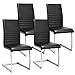 Giantex Set of 4 PU Chairs, High Back PU Leather with Solid Chrome Legs, Modern Home Kitchen Living Room Furniture, 4 Pcs PU Leather Dining Chairs (Black)
