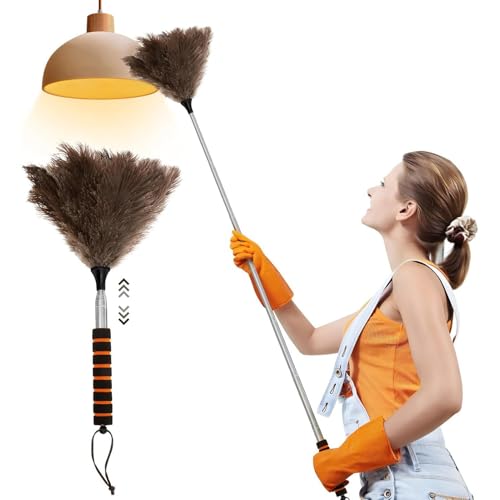 Plumeros Extensibles para Limpieza - Mopa Quitapolvos 155 cm | Antiestático Eliminador Pelos Mascotas para Limpieza Coche Ventilador Rodapié Persianas Exteriores Techo Ventana Camión