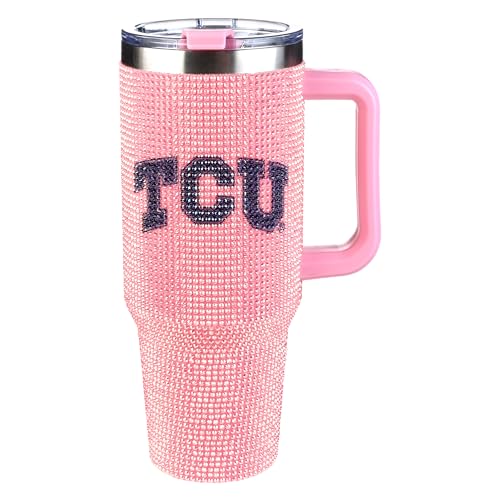 Image of The Memory Company NCAA Pink Bling 40oz Stainless Steel Water Tumbler, Double Wall Vacuum Insulated Game Day Bottle, Rhinestone Design with Handle Lid and Straw