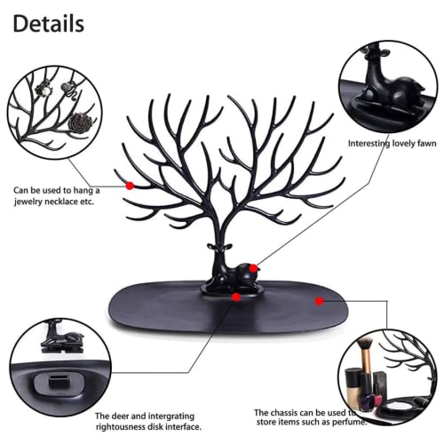 Image of Oblivion Plastic Deer /Antlers Jewelry Holder Deer Tree | Creative Sika Deer Tree Tray Display Stand Holder (Black)