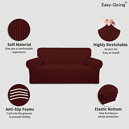 Image of Easy-Going Stretch Oversized Loveseat Slipcover 1-Piece Sofa Cover Furniture Protector Couch Soft with Elastic Bottom for Kids Polyester Spandex Jacquard Fabric Small Checks Wine