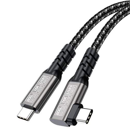 USB5 Data Cable, USB4 80Gbps USB C to USB C Cable 240W PD 3.1, 90 Degree Right Angle, High-Speed Video, Thunderbolt 4/3 Compatible, Braided Type C Cord for Laptop Dock, Silver Gray 4.92FT image 5