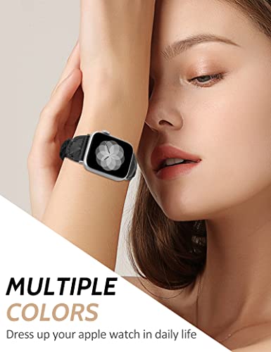 Image of Minyee Compatible with Apple Watch Band Braided 41mm 40mm 38mm 42mm 44mm 45mm 46mm 49mm Women,Solo Loop Stretchy Slim Elastic Woven Cute Bracelet Strap for iWatch Series 10 9 Ultra SE 8 7 6 5 4 3 2 1