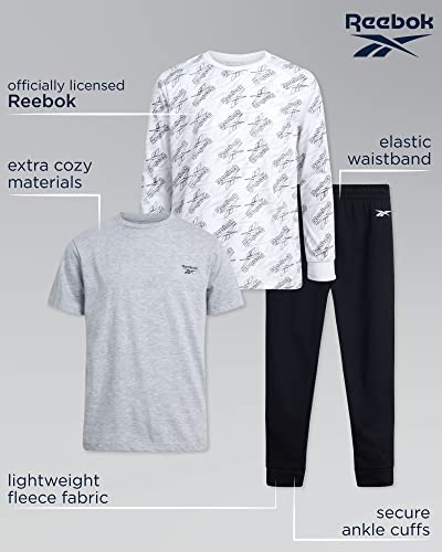 Reebok Boys' Active Jogger Set - 3 Piece Long Sleeve Shirt And Sweatpants - Performance Fleece Tracksuit For Boys (8-12), Size 8, White #TOP1