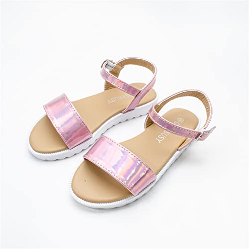 Girls Sandals Girl Dress Shoes Ankle Strap Open Toe Flat Shoes Summer Party Princess for Toddler/Little Kid/Big Kid (Pink, 3.5-4 Years Toddler)3