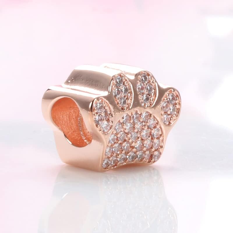 Rose Gold Plated Sparkling Paw Print Charm 925 Sterling Silver Pendant,Jewelry Bead Gift for Women Bracelet&Necklace - Image 4