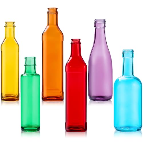 Zhehao 6 Pcs Colored Glass Bottles Decorative Glass Bottle for Bottle Tree 6 Shapes Empty Wine Bottles for Garden Yard Outdoor Home Decor(Cylinder)