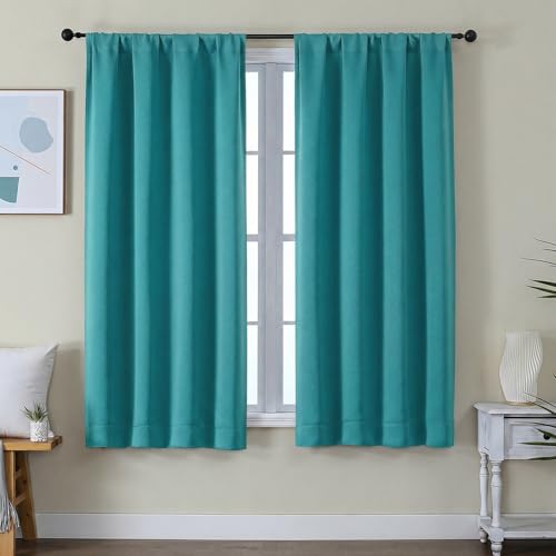 Image of Simplebrand Ava Teal Blackout Curtains for Bedroom 63 Inch Length 2 Panels Set, Privacy Thermal Insulated Rod Pocket Door Window Curtains for Patio French Door Front Door, W40 x L63 Inch