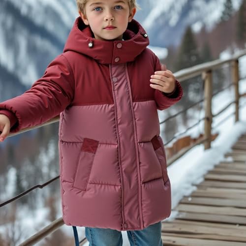Youth Color Block Coat Quilted Long Sleeve Hooded Mid Jacket Winter Soft Comfortable Warmth Thick Teen Puffer Jacket3
