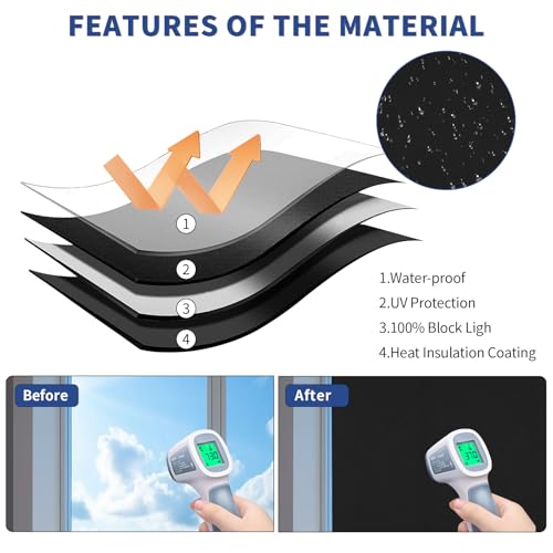 Portable Blackout Curtains, 100% Blackout Window Shades & Blinds for Windows with Hook & Loop Tapes - Easy to Cut to Fit Bedroom, Baby Room, and TV Room（40"x57"）- Black - image 4