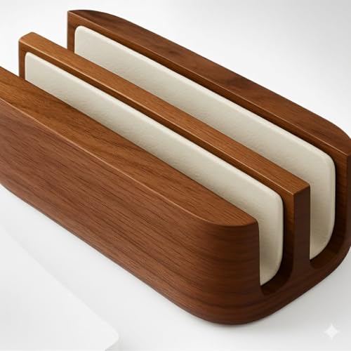 Premium Wood Laptop Stand for Desk | Dual Vertical Holder & Organizer | Wooden Stand for MacBook, Notebook & Tablets | Space Saving Workstation Dock...