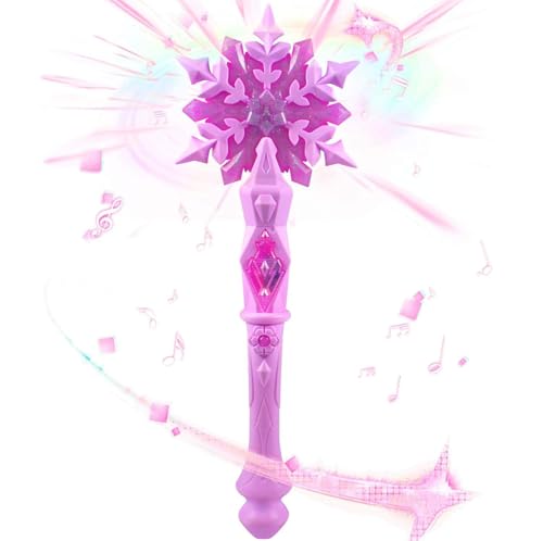Funmo Baguette de Flocon de Neige Lumineuse, Bâton Lumineux LED Princesse avec Son, Baguette de Fée Flocon de Neige Enfant Filles Princesse Fournitures de Fête Costume Cosplay Accessoires