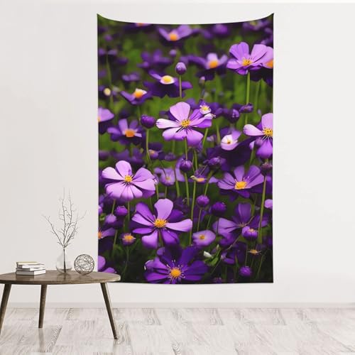 Tapisserie murale à fleurs violettes GJHKSSVB 152x101 cm en velours de pêche
