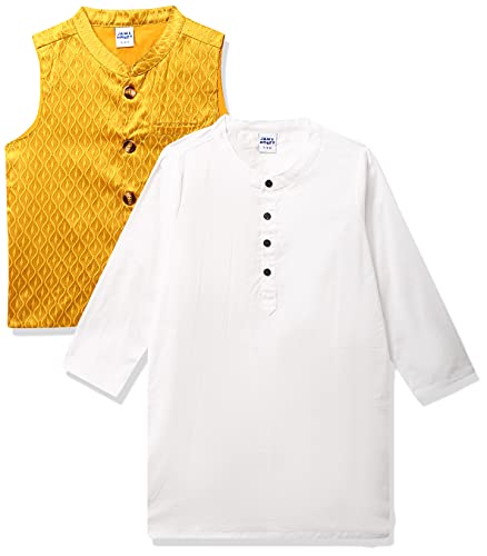 Image of Amazon Brand - Jam & Honey Cotton Boy Festive Nehru Jacket, Kurta And Pyjama Set Which Is Both Comfortable And Stylish