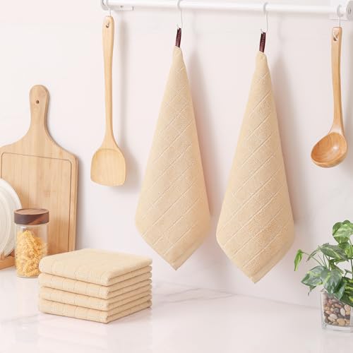 Image of Homaxy 100% Cotton Terry Kitchen Dish Cloths, 6 Pack, Apricot