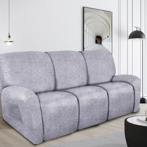 Image of ANARACHON Recliner Couch Cover Leather Look Recliner Sofa Covers for 3 Cushion Reclining Sofa Slipcovers 8-Pieces Furniture Protector Spandex Fabric Washable (3 Seater, 01 Marbling)