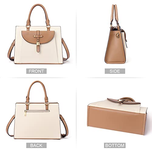 Cluci Satchel Purses And Handbags For Women Vegan Leather Designer Tote Ladies Fashion Top Handle Shoulder Bag Off-White With Brown #TOP5