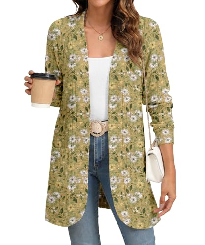 Image of YSYOKOW Cardigan Sweaters for Women Long Sleeve Open Front with Pockets | Long Cardigans for Women Lightweight Soft Casual Dressy Loose Fit Cardigan Sweater with Pockets for Work and Office
