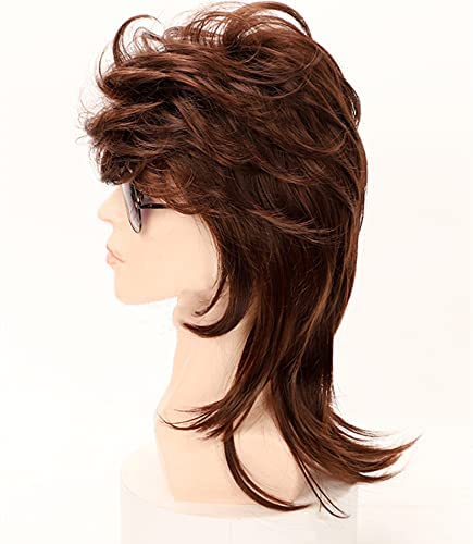 Image of Swiking Mullet Wigs for Men Brown Replacement Wigs 70s 80s Curly Retro Disco Rocker Punk Fancy Natural Hair Party Cosplay Costume Mens Full Wigs