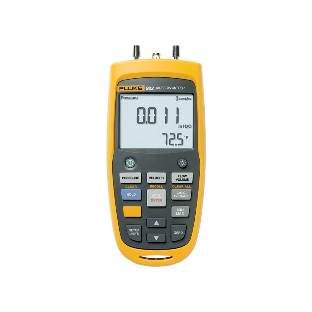 Fluke922 Airflow Micromanometer with Bright Backlit Display, +/- 0.6 psi Pressure, 16000 fpm Velocity, 99999 cfm Volume