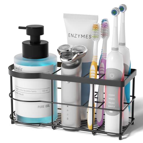 GlaRid Toothbrush Holder, Large 304 Stainless Steel Electric Toothbrush Holder for Bathroom,7 Slots Tooth Brush Holders for Bathroom Counter and Wall Organizers, Black - Cosy Home Interiors GlaRid Toothbrush Holder, Large 304 Stainless Steel Electric Toothbrush Holder for Bathroom,7 Slots Tooth Brush Holders for Bathroom Counter and Wall Organizers, Black