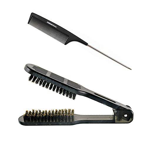 Clamp Hair Brush Straightener Detangler Splint Comb Nylon Bristle Double