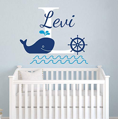 Custom Whale Name Wall Decal. Whale Name Wall Decals. Boys Name Wall Decal. Nursery Baby Boy Room Decor. Nautical Wall Decals. Ship Wheel Wall Decal Vinyl Sticker Decals vs80