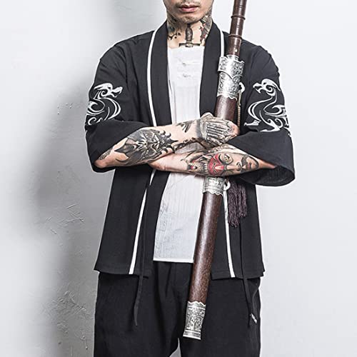 HZCX FASHION Men Shirts Black White Hanfu Lightweight Cardigan Beach Kimono Robe2