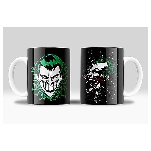 newseny Joker Taza | Taza del Joker DCComics - Taza de Batman y el Joker duo mortifero | Cerámica 355 Taza Grande Joker (Taza Joker Grande Doble Joker)