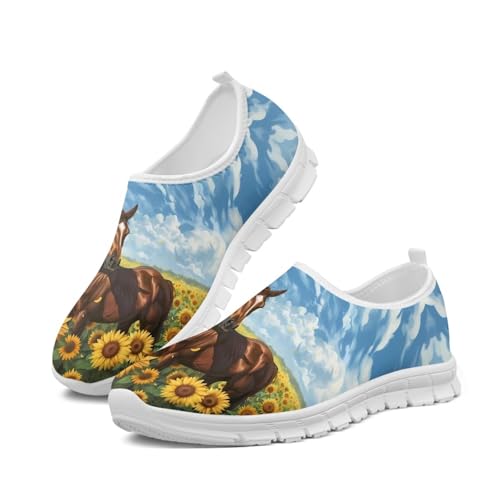 JUDENTIDOS Sunflower Horse Print Women Running Shoes Casual Slip on Loafers Lightweight Flats Sneakers Fashion Tennis Shoes
