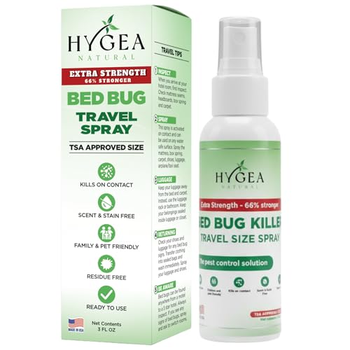 Hygea Natural Extra Strength Bed Bug Killer & Mite Travel Spray,TSA Approved Size, Child &...