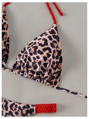 Floerns Women's Plus Size 2 Piece Swimsuits Cheetah Halter Triangle Bikini High Cut Bathing Suit4