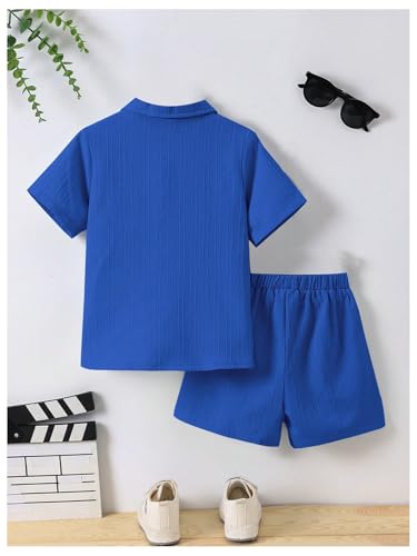 Image of SweatyRocks Boy's 2 Piece Summer Vacation Outfits Short Sleeve Collar Button Down Shirt and Shorts Clothing Set