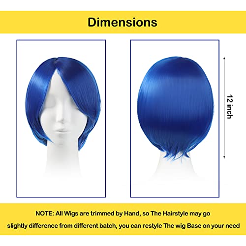 Xinnun 3 Pieces Halloween Yellow PVC Raincoat with Detachable Hood Blue Short Straight Wig Elastic Hair Net for Halloween (Large)3