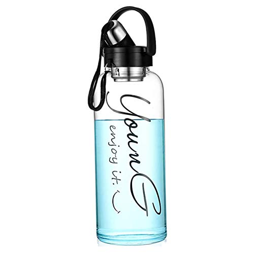 CYGGA Trinkflasche Glas 1,2/1,5/1,8 Liter Wasserflasche Sport mit Neoprenhülle Edelstahl Deckel Bpa Frei,Gratis Becherset, Becherbürste,1.5l Cover
