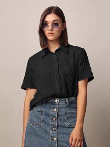 Image of Zilcon Women's Half Sleeve Button Down Women Shirts | Western Tops for Women Stylish | White Shirt for Woman