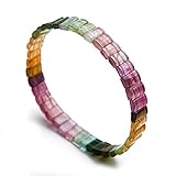 Peso: 16 g. Pulsera de cristal de turmalina colorida natural para mujer, hombre, rojo, verde, arcoíris, 14 x 5 mm, cuentas rectangulares transparentes, AAAA
