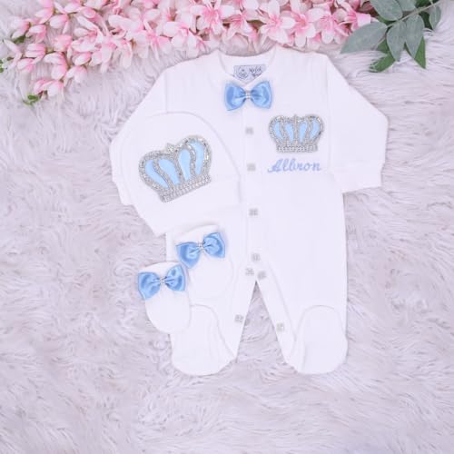 MELEK & MOON Personalized Luxury Infant Newborn Baby Boy Outfit – 3-Piece Cotton Set – Dynasty Debut Set2