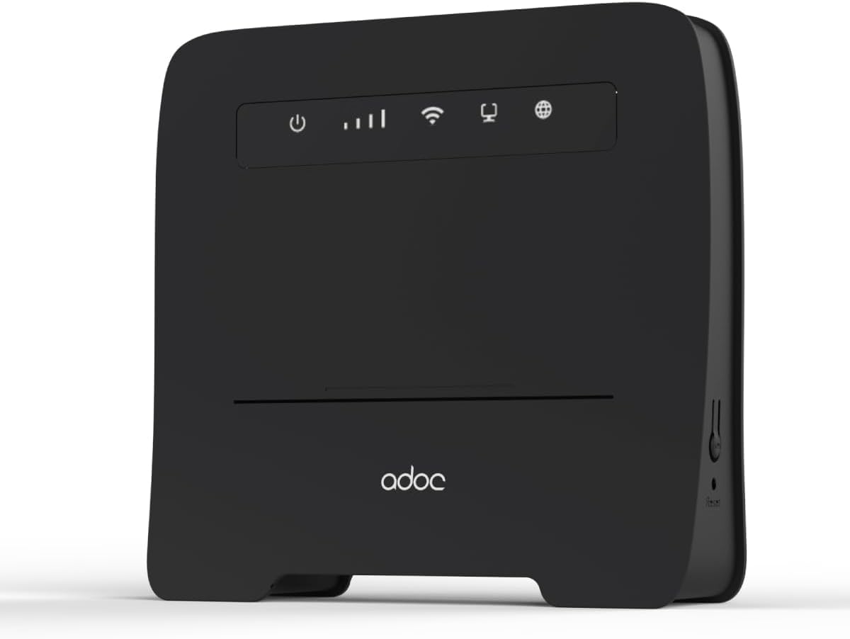 Router ADOC R45, 4G Cat 4, Velocidad de WiFi Superior a 300mbps, Compatible con FDD/TDD-LTE, UMTS, Edge/GPRS/gsm, Soporta Volte, 4 Puertos Ethernet LAN/WAN y 2 Puertos RJ11.