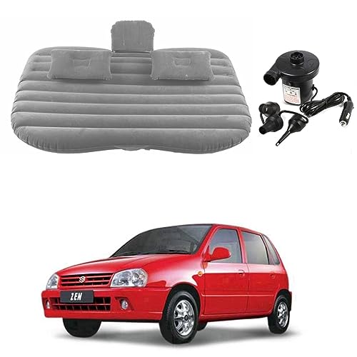 Image of Oshotto Multifunctional Car Travel Bed Mattress with Two Air Pillows, Car Air Pump Compatible with Maruti Suzuki Zen (Grey)