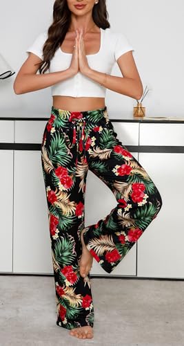 Image of Women Pajama Pants Comfy Lounge Wide Leg Casual Stretch Palazzo Drawstring Pj Bottoms Pants S-3XL