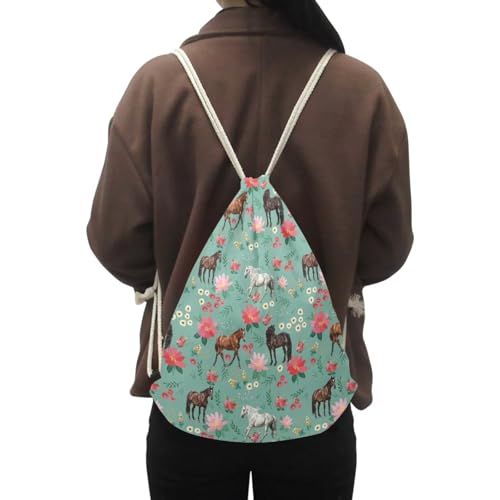 doginthehole Animal Horse Printed Durable Drawstring Bags Teenager Backpacks3