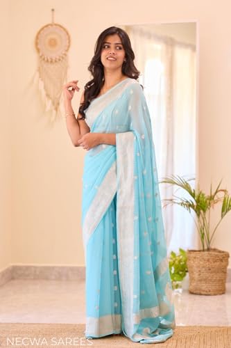 Image of Women's Cotton Woven Soft Sarees With Attach Blouse Piece.