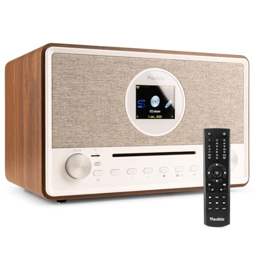Audizio Lucca Radio Internet con Dab+ y Reproductor CD Acabado en Madera, Bluetooth 5.0, conexión WiFi, conexión USB y Entrada MicroSd, Display de 2,8