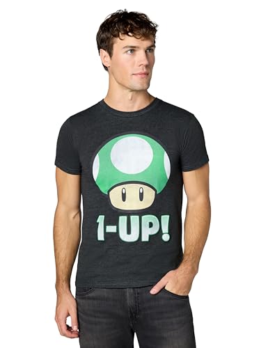 Nintendo Mario 1-up - Maglietta da uomo, Antracite melange, M