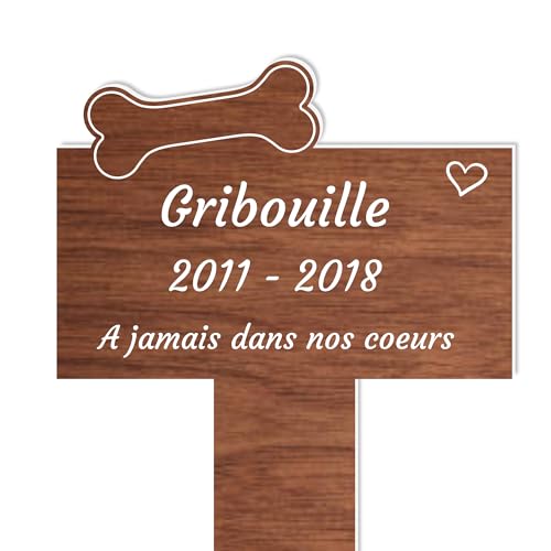 Piquet Plaque Funéraire Commémoratif Personnalisé - Bois - Inter funéraire pour Chat, Chien - Souvenir pour Animaux - Piquet Plaque Funéraire Animaux - Textes Personnalisables (Os)