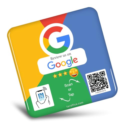 TARAFFICE - Placa NFC Comentarios Google en Epoxy | Panel de Código QR Social | Aumente Sus Opiniones 5 Estrellas Instantáneamente | Compatible iPhone y Android-Inglés (4xColor)