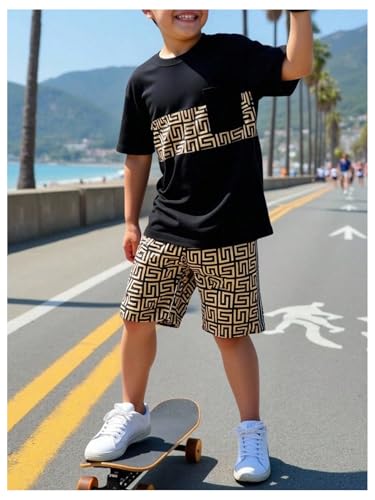 Image of COZYEASE Boys' 2 Piece Outfits Summer Shorts Sleeve Graphic T Shirts and Shorts Sets Vacation Beach Clothes
